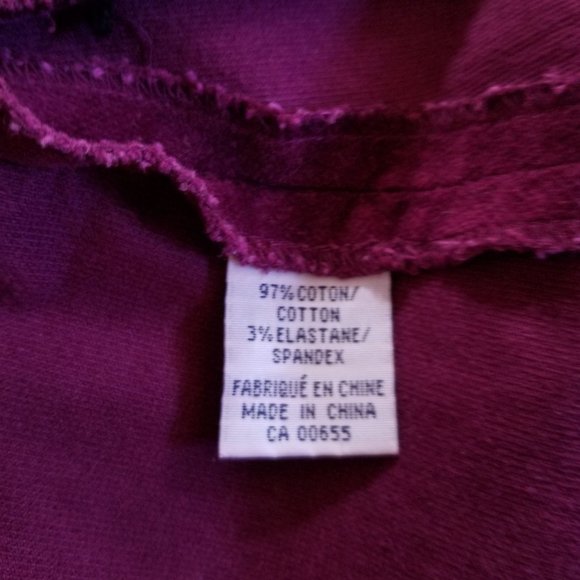 Burgundy, soft cotton velvet jacket, blazer, Reitmans, vintage 90s/early 2000s - Picture 7 of 10